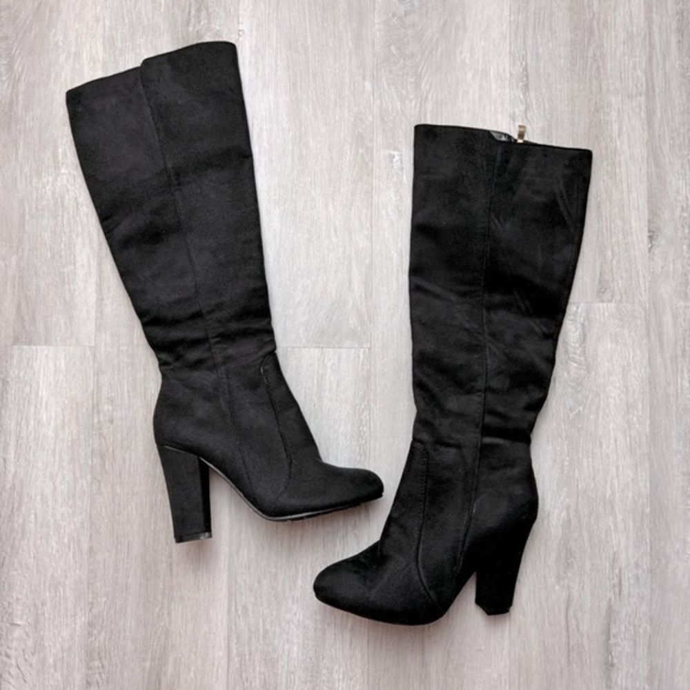 Black Suede Heeled Boots 37